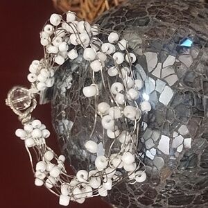White Beaded Wire Bracelet